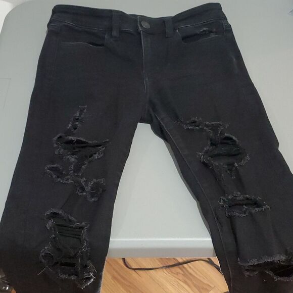 𝅺american Eagle black next level stretch 28x28 size 4 high rise jeggings - Picture 5 of 8